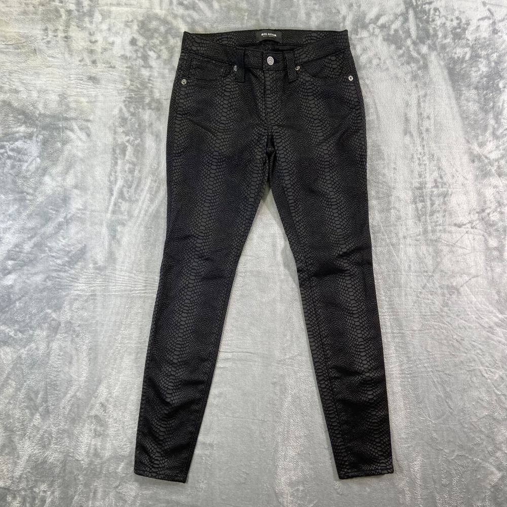 Big Star Alex Skinny Pants Womens 26 Black Gator Snake Skin Pattern Animal Print